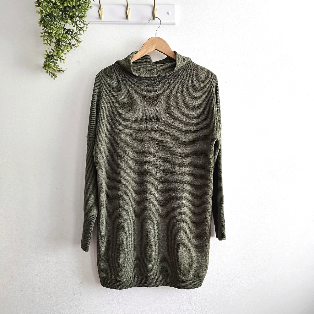 Moon Ryder Oversized Ribbed Knit Mock Neck Tunic Sweater Olive Green Size Small